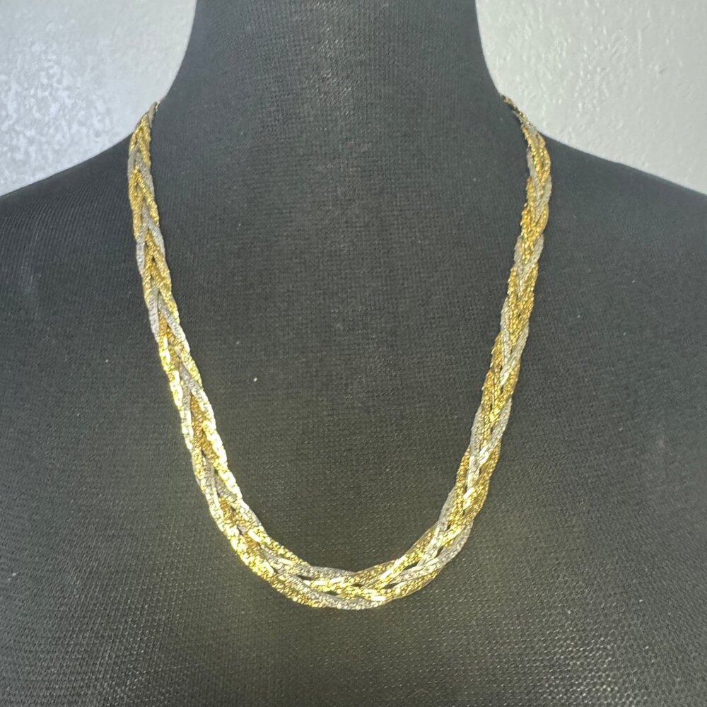 Braided Gold & Silver Tone Necklace Multi-Strand Design 22 Length Pre-Owned